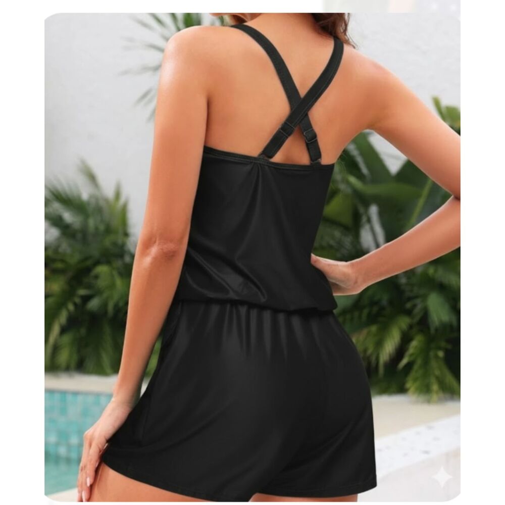 Tempt Me Romper bathing Swimsuit One Piece with shorts side pockets Straps Large